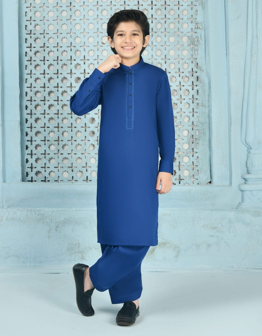 Royal Blue Blended Kid's Kameez Shalwar | Jcks-S-90442