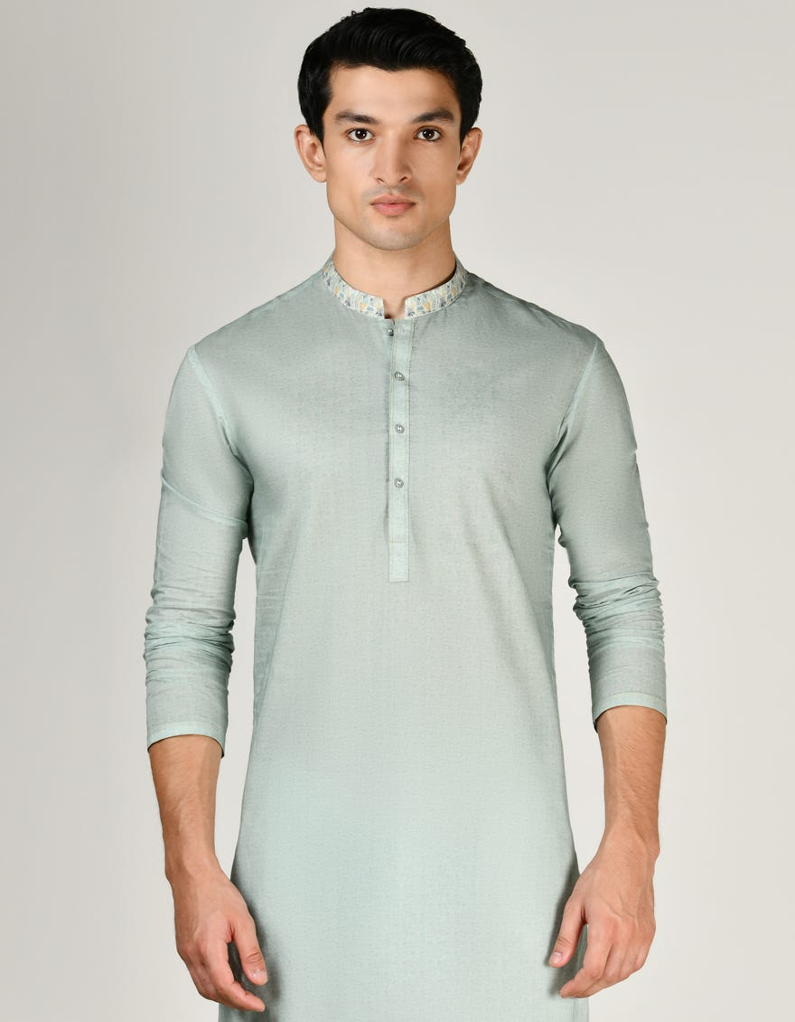 Apple Green Cotton Men's Kurta | Jjk-S-90445