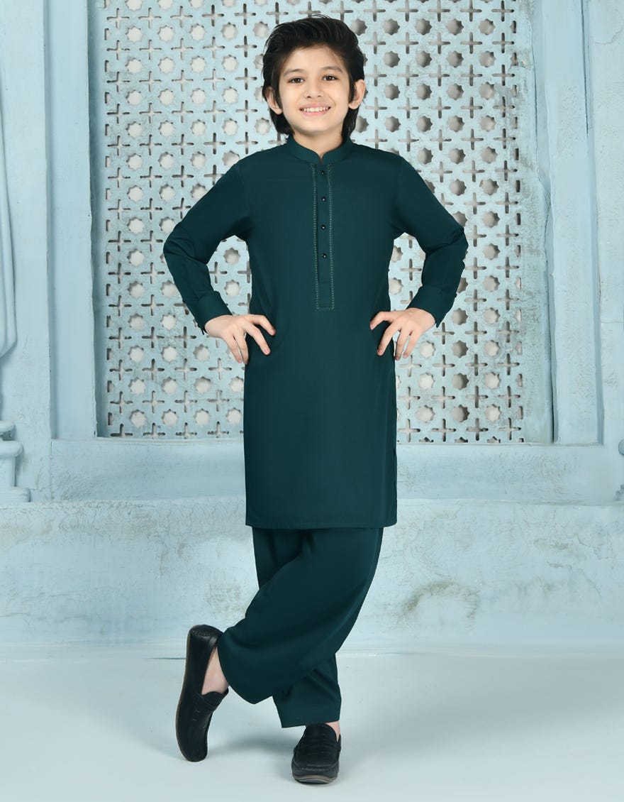 Green Blended Kid's Kameez Shalwar | Jcks-A-90446