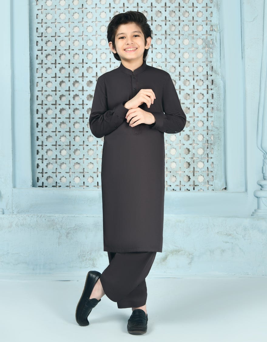 Brown Blended Kid's Kameez Shalwar | Jcks-A-90448