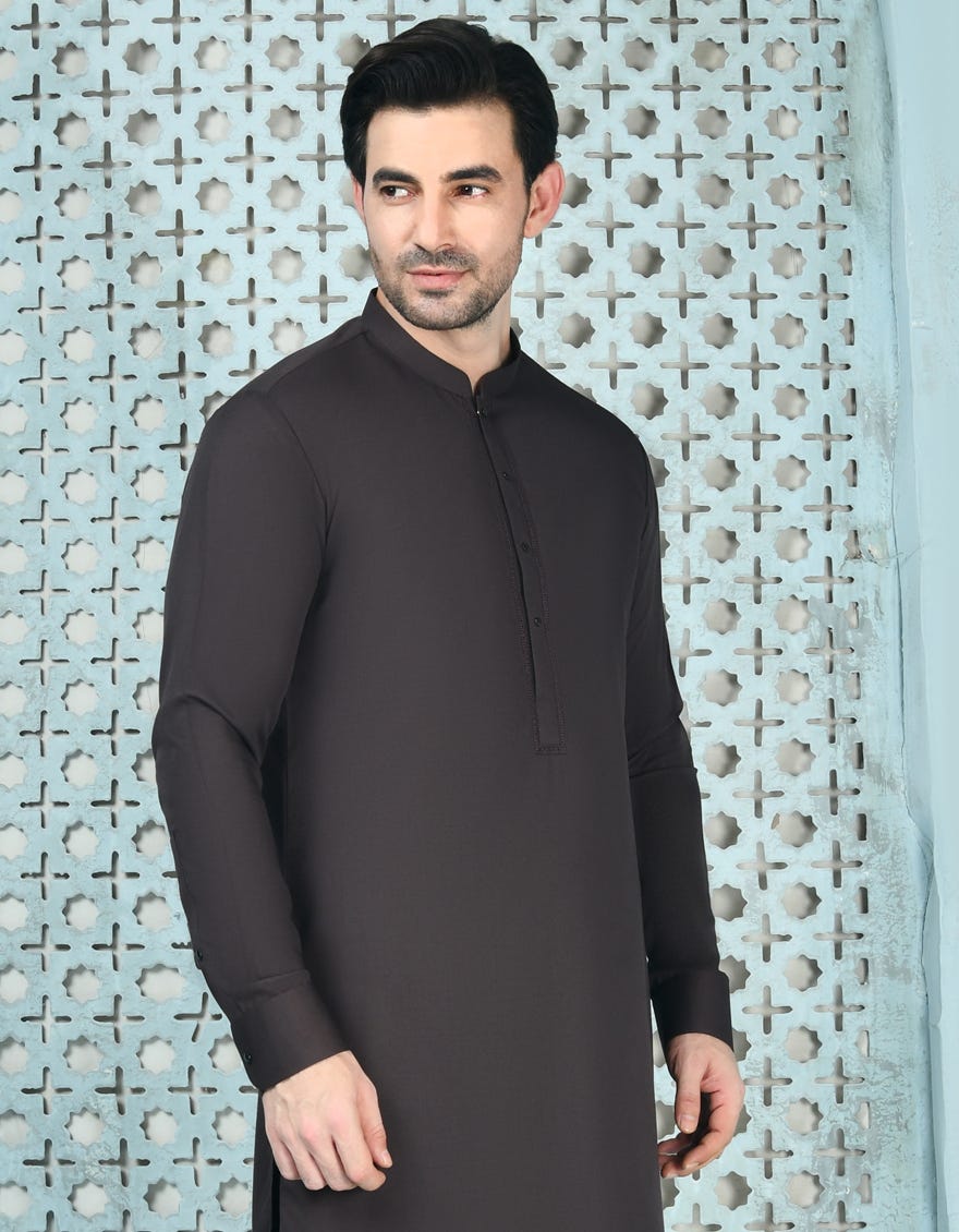 Brown Blended Men's Kameez Shalwar | Jjks-A-90448