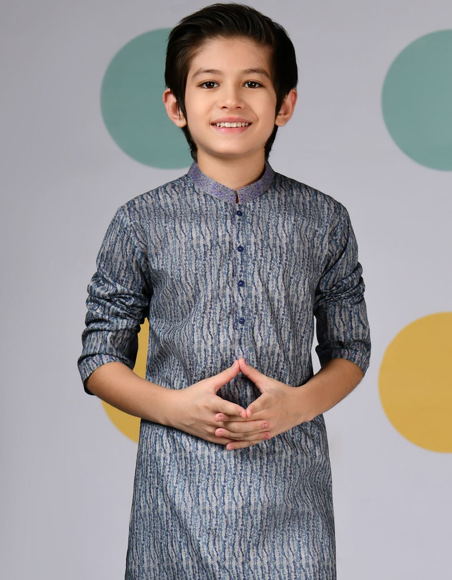BLUE GREY COTTON KURTA | JCK-S-90459
