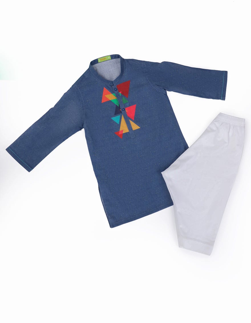 Pigeon Blue Cotton Kameez Shalwar | Jjiks-S-90464