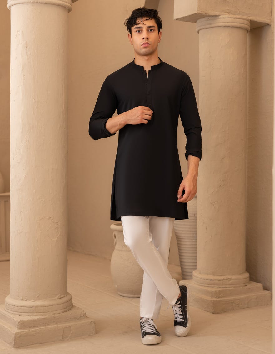 BLACK BLENDED SHORT KURTA