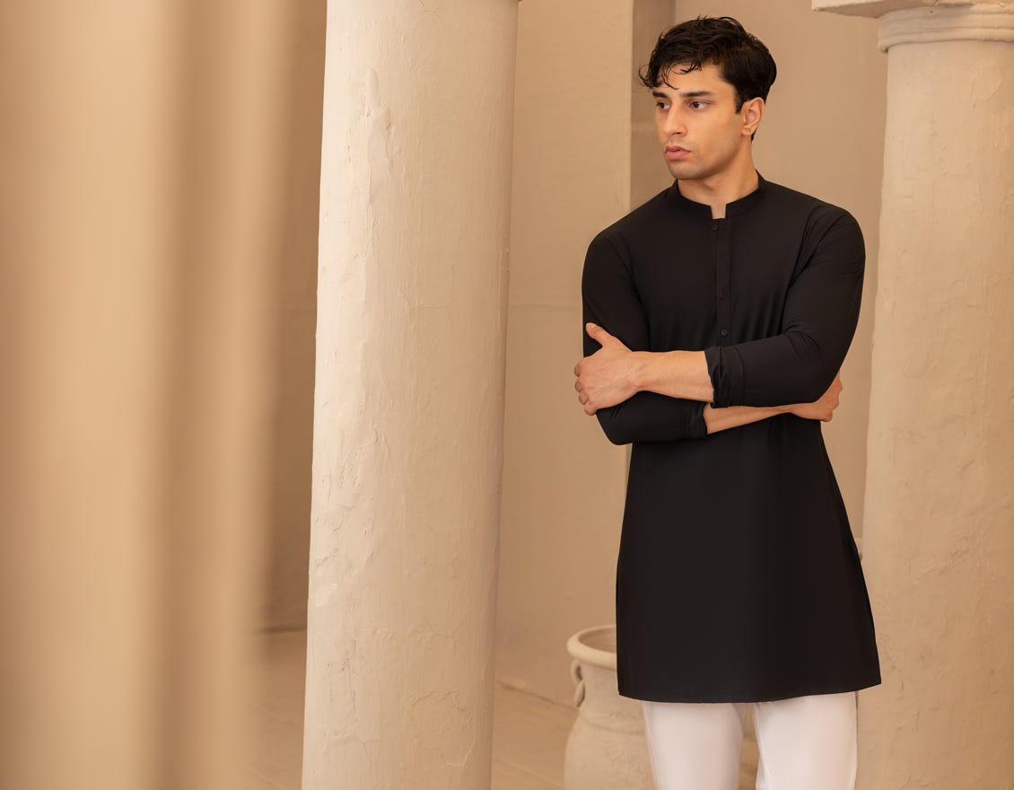 BLACK BLENDED SHORT KURTA