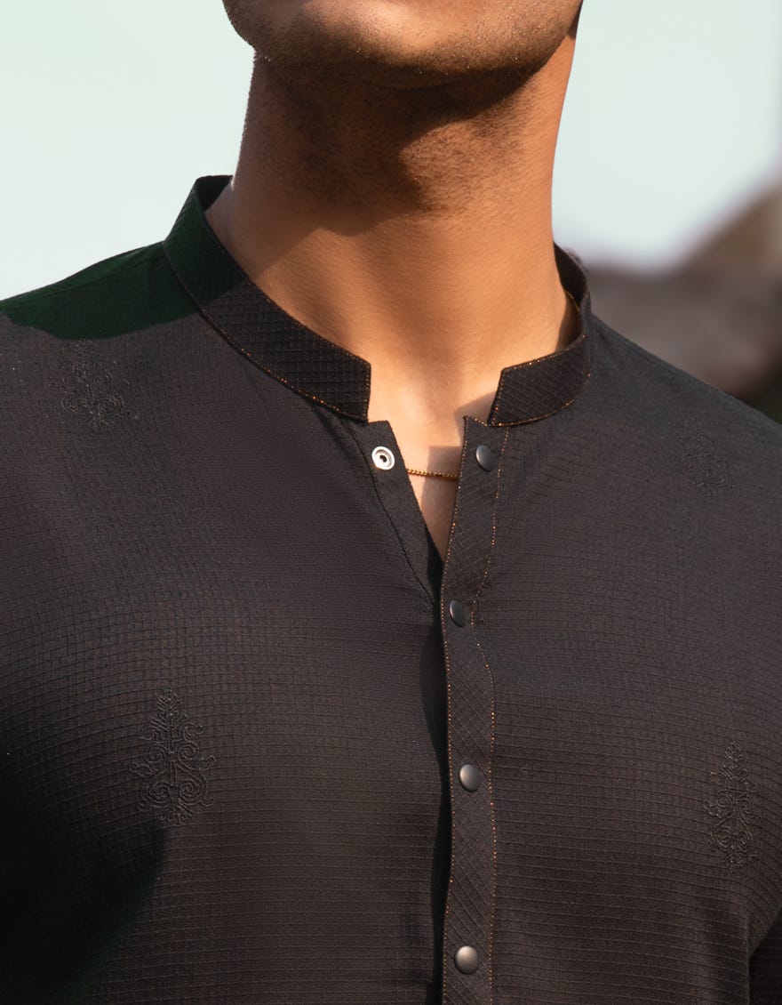 BLACK COTTON SEMI-FORMAL KURTA TROUSERS