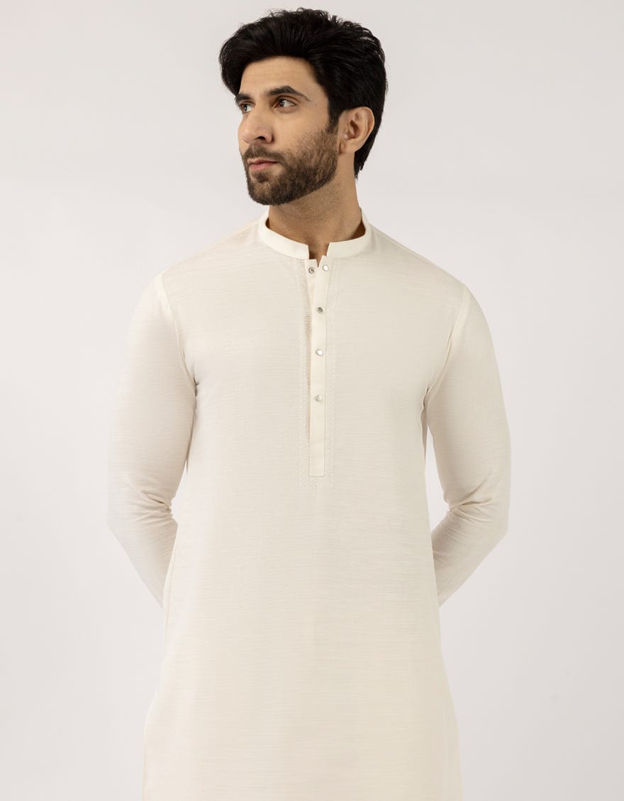 CREAM COTTON SEMI-FORMAL SHORT KURTA