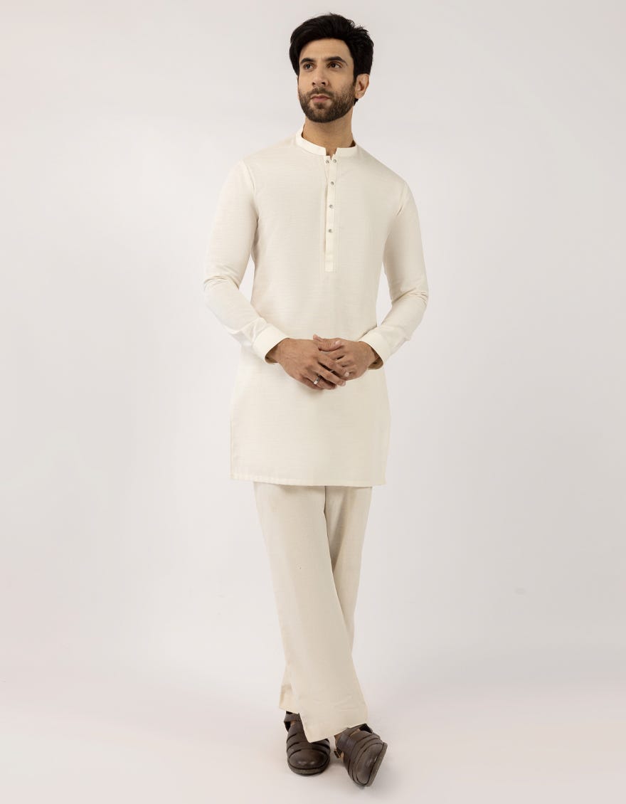 CREAM COTTON SEMI-FORMAL SHORT KURTA