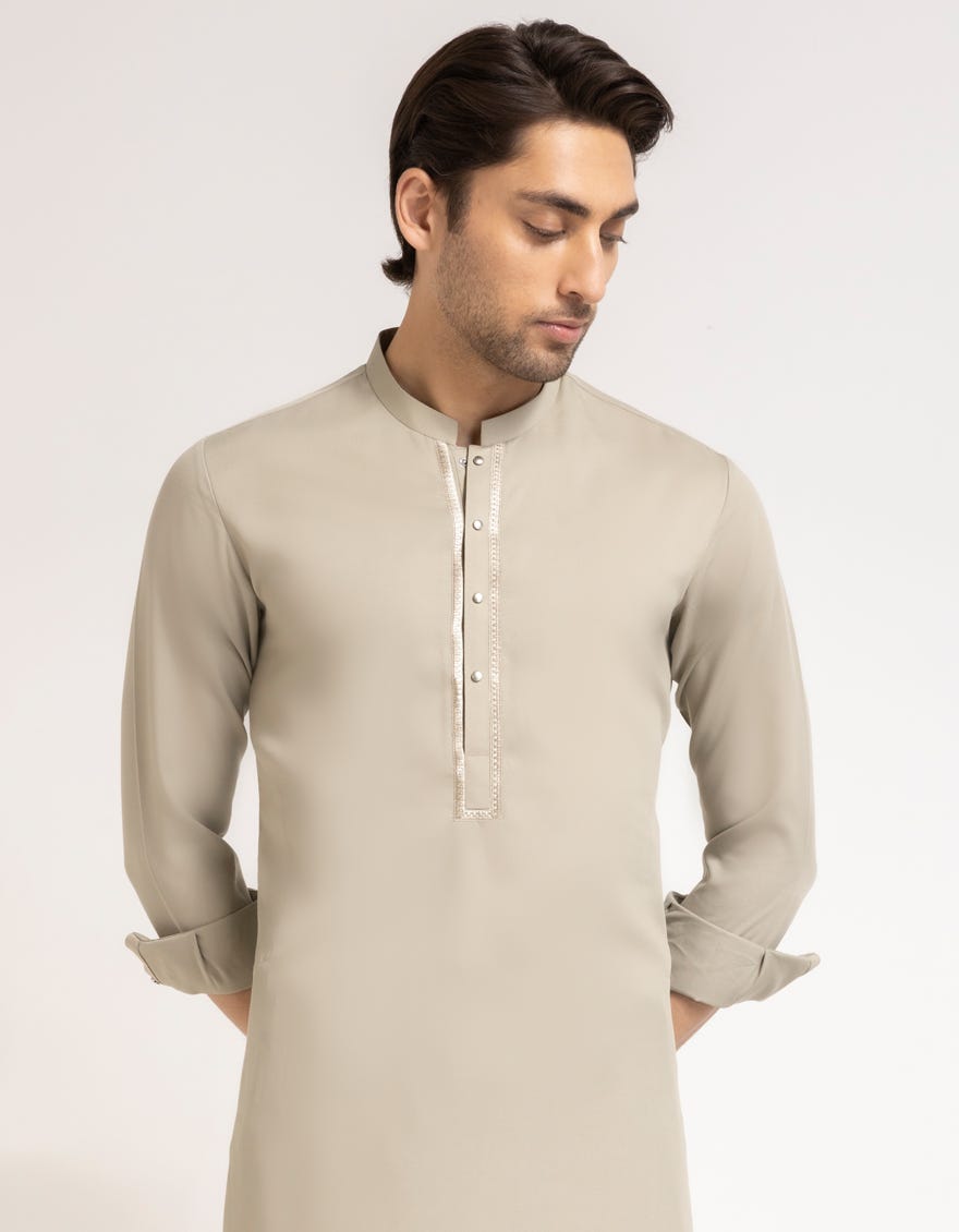 LIGHT OLIVE SEMI-FORMAL KAMEEZ SHALWAR