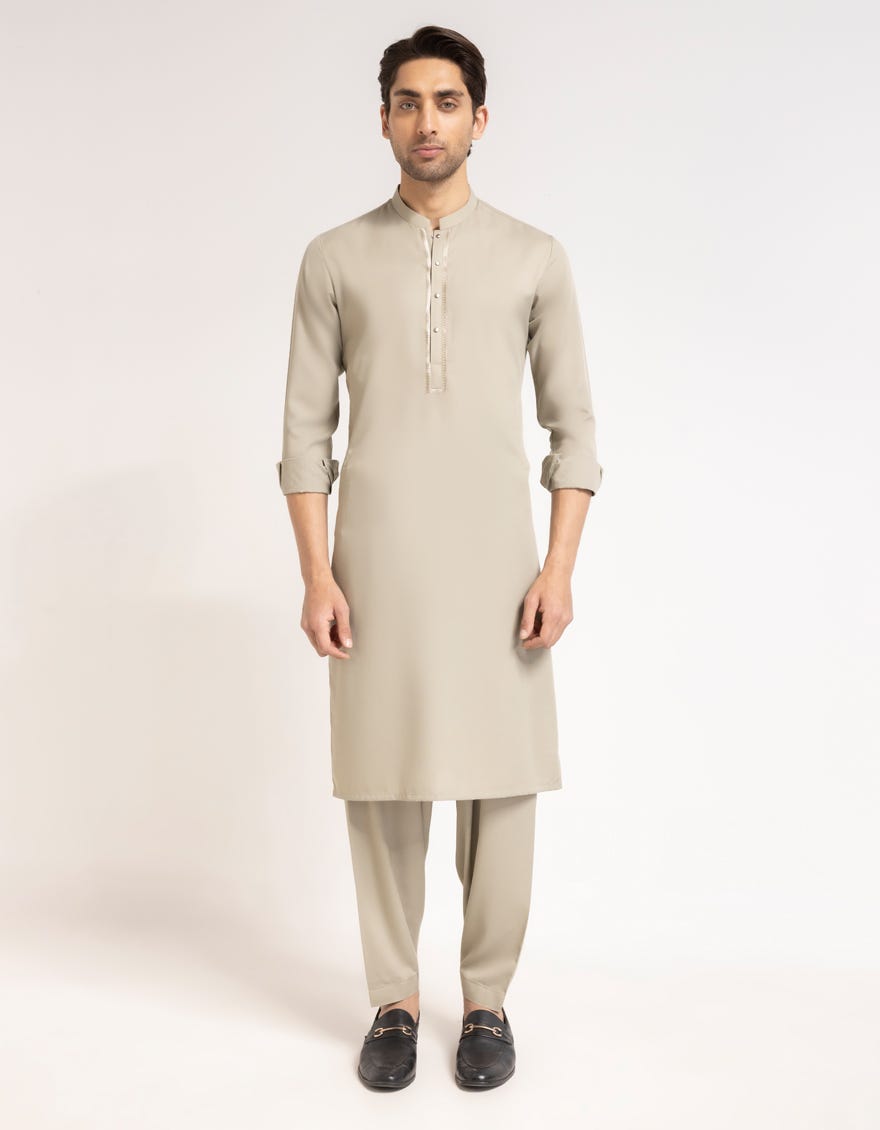 LIGHT OLIVE SEMI-FORMAL KAMEEZ SHALWAR