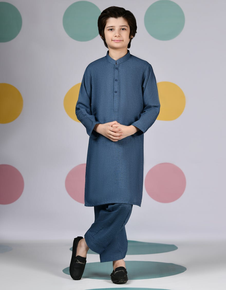 Blue Blended Kid's Kameez Shalwar | Jcks-A-91402