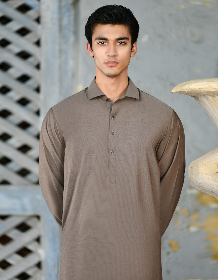 Brown Cotton Men's Kameez Shalwar | Jjks-A-91408