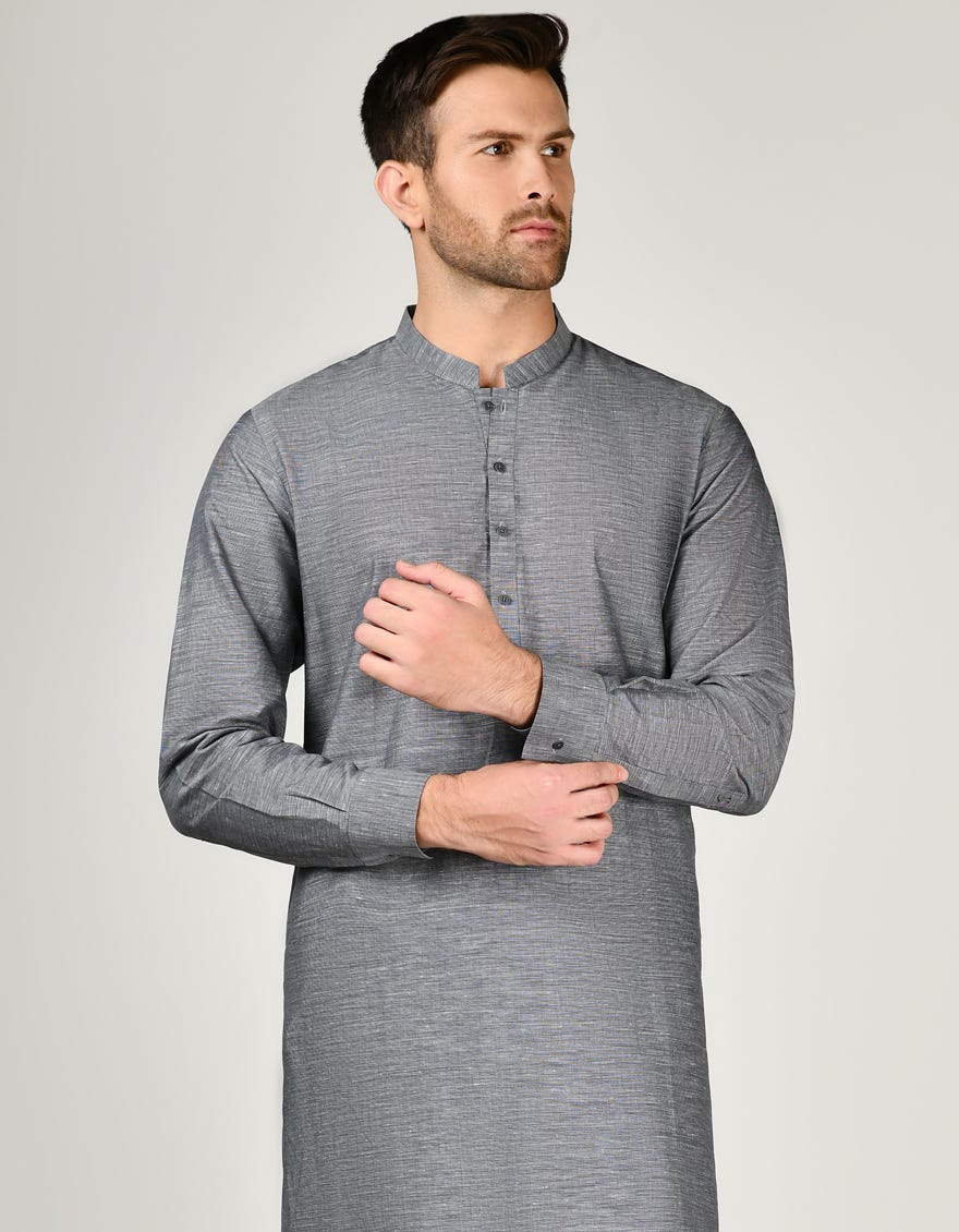 Grey Blended Men's Kurta Pajama | Jjkp-S-91419