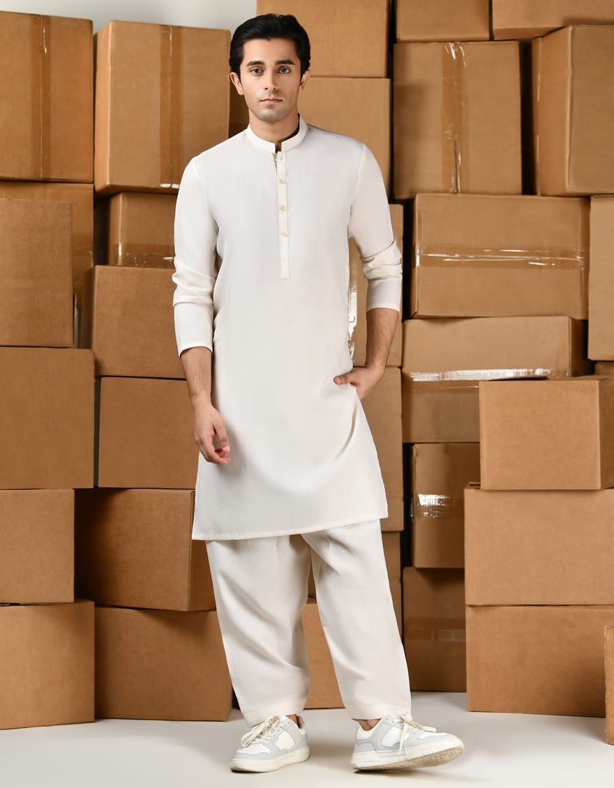 Cream Blended Teen Boy's Kameez Shalwar | Jtks-A-91434