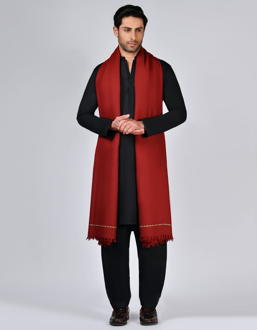 Maroon Acrylic Men Shawl | Jjid-Shawl-9292
