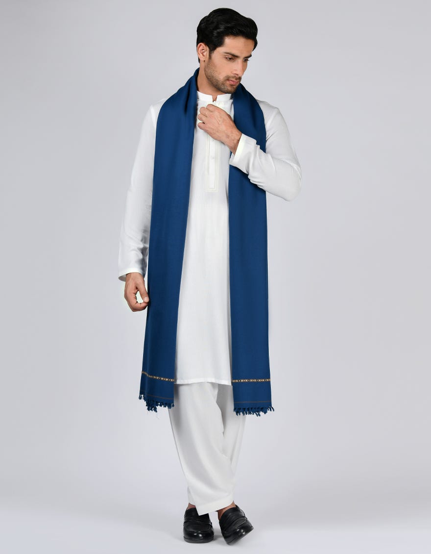 Navy Blue Acrylic Men Shawl | Jjid-Shawl-9292