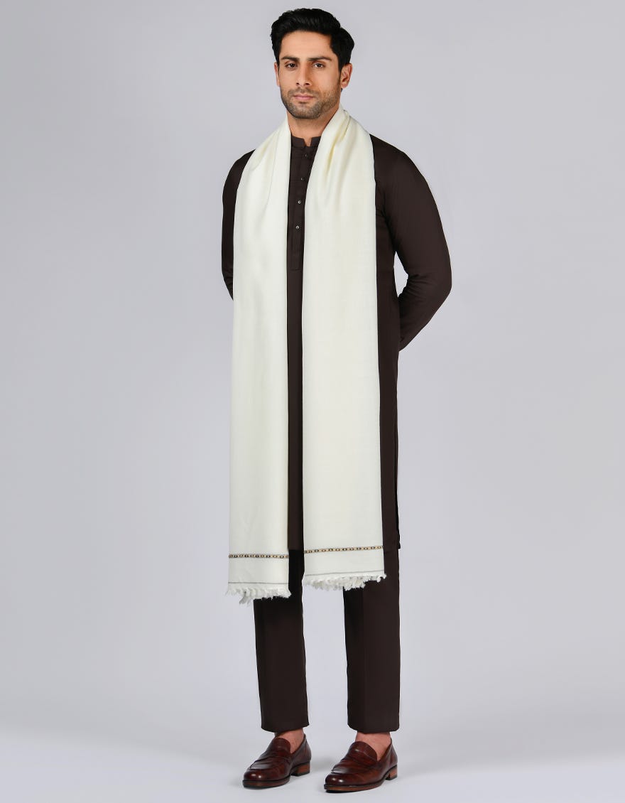 Off White Acrylic Men Shawl | Jjid-Shawl-9292