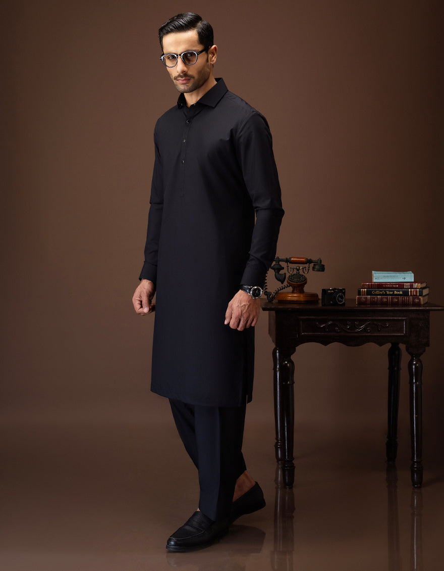 VICKSBURG - CARBON GREY BLENDED KAMEEZ SHALWAR