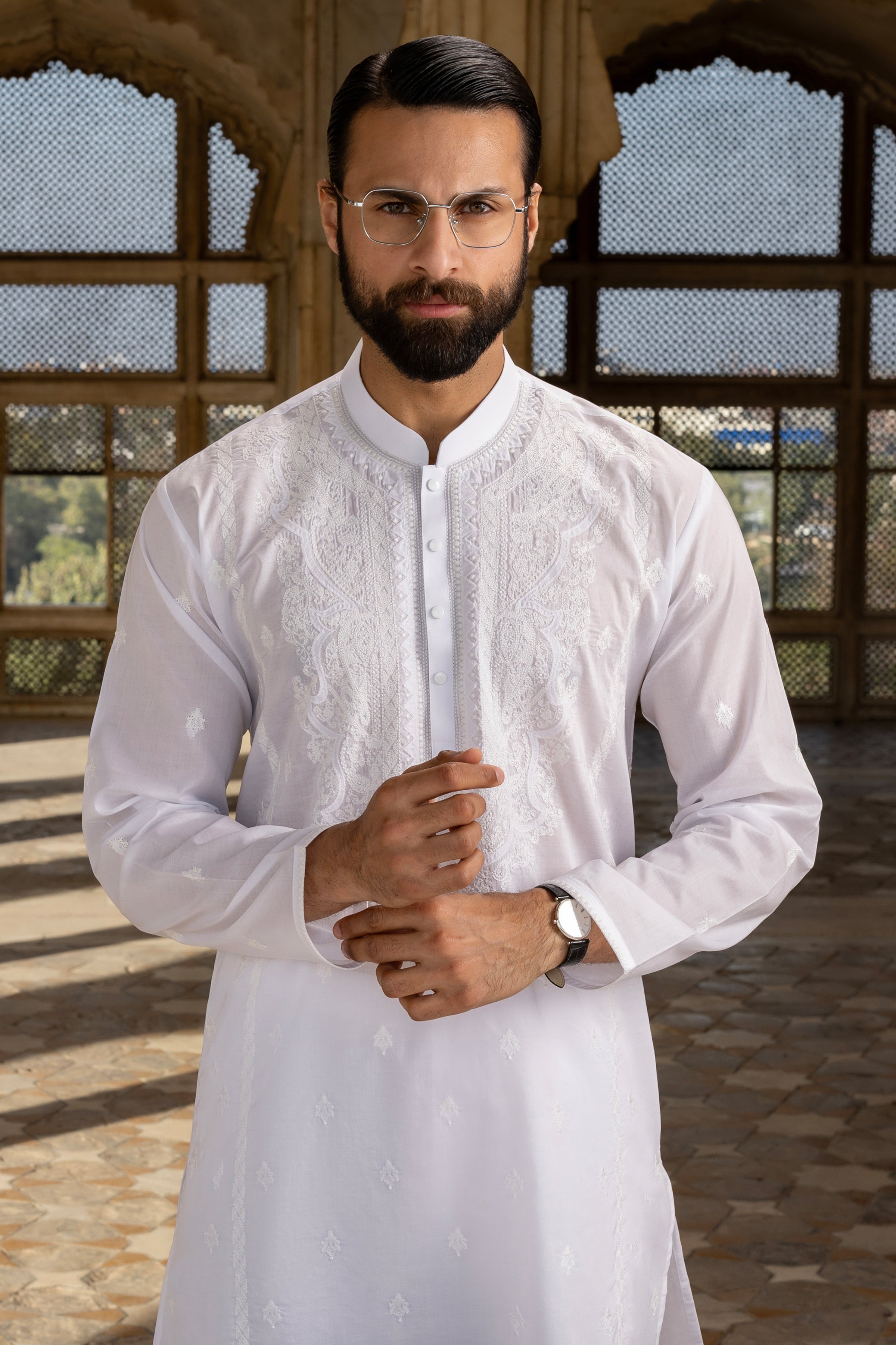 BRISTLOL - White Cotton Semi-Formal Kameez Shalwar