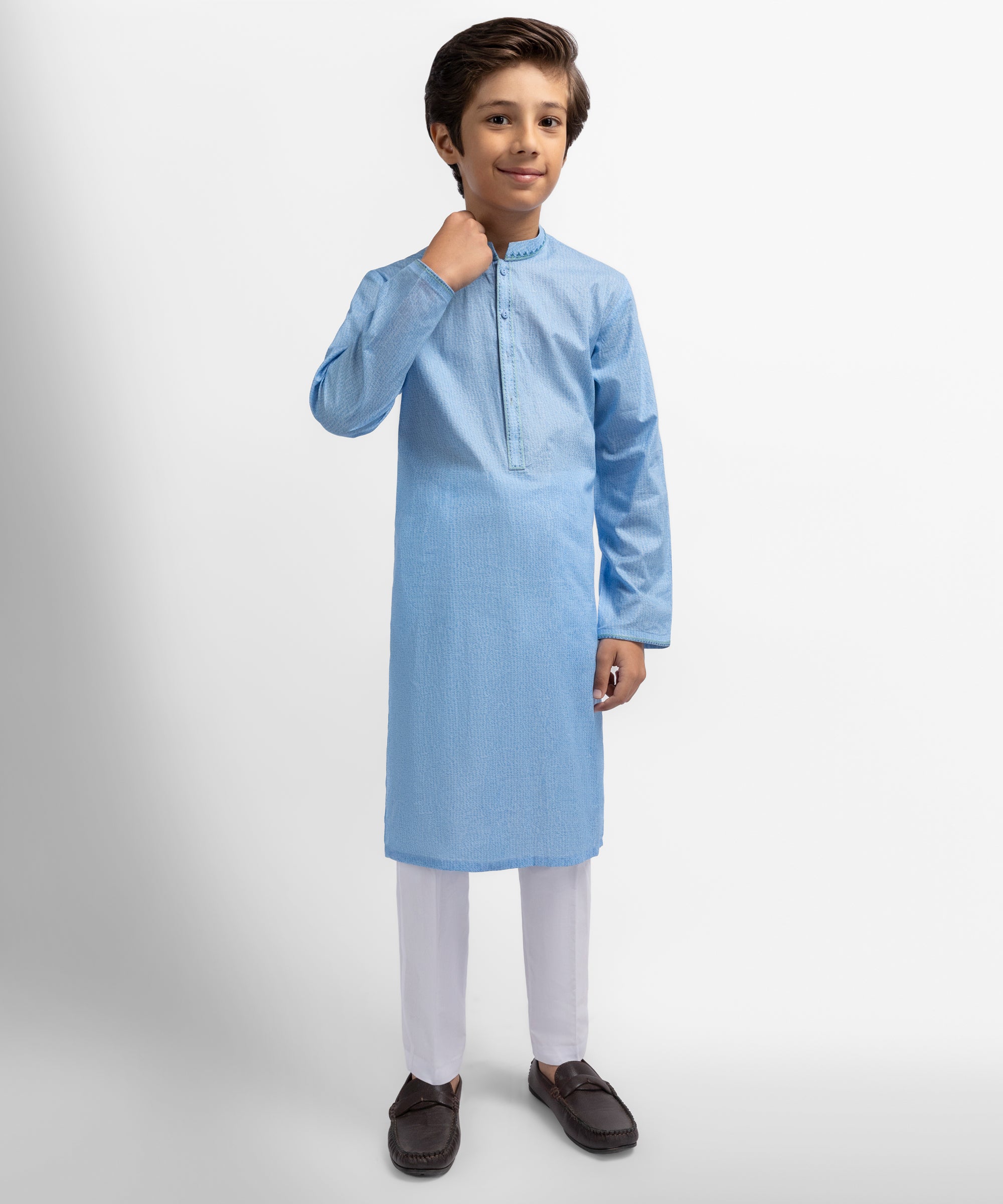 Blue Cotton Semi-Formal Kurta