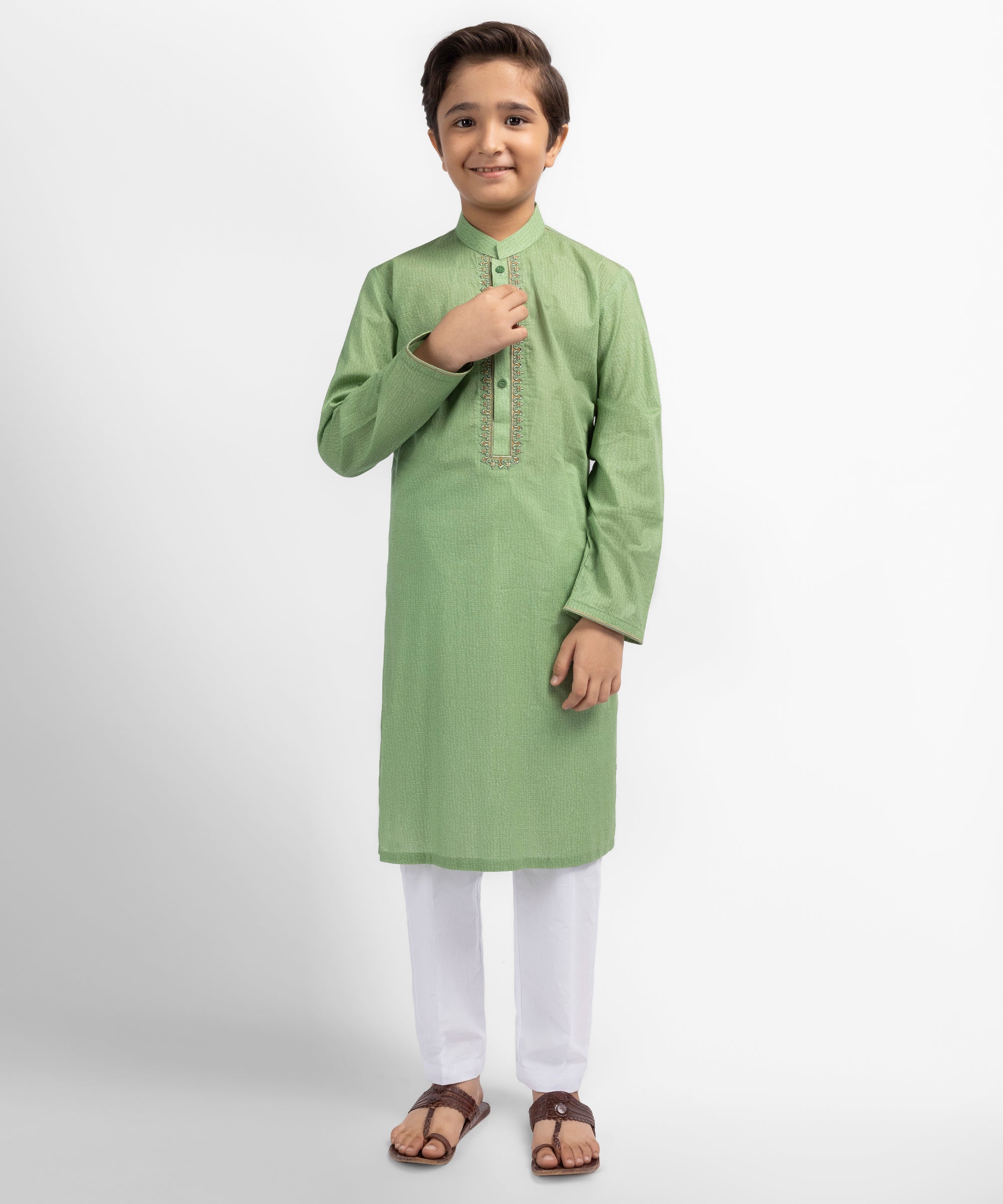 Green Cotton Semi-Formal Kurta