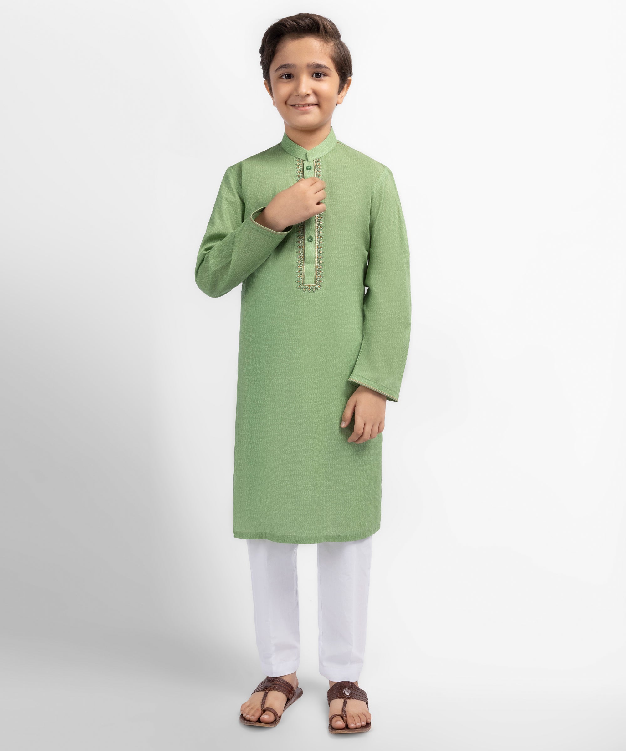Green Cotton Semi-Formal Kurta
