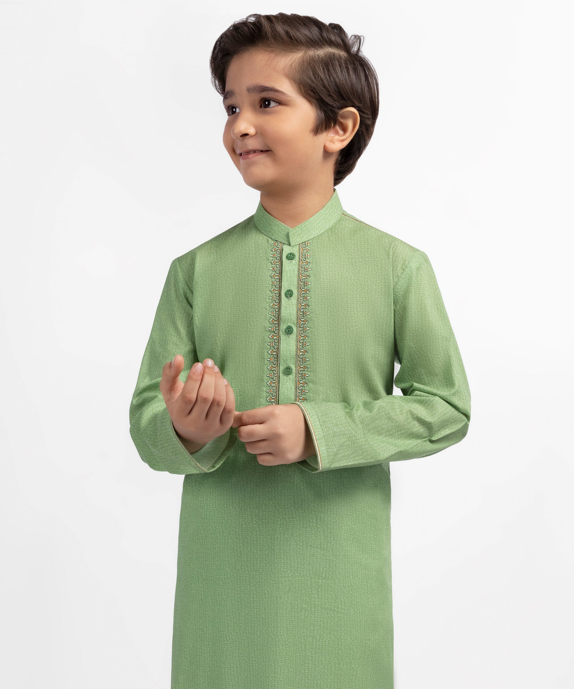 Green Cotton Semi-Formal Kurta