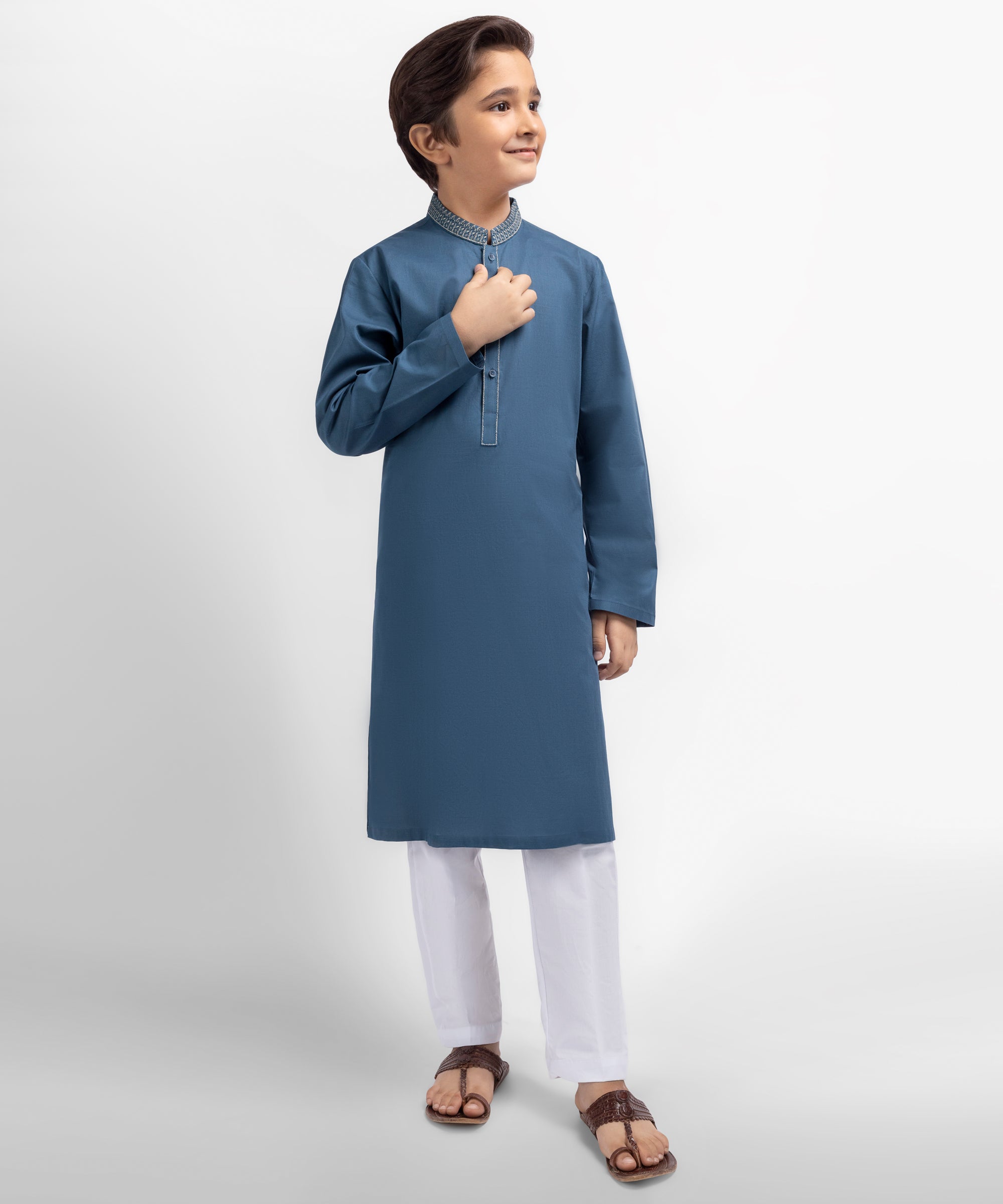 Pigeon Blue Cotton Semi-Formal Kurta