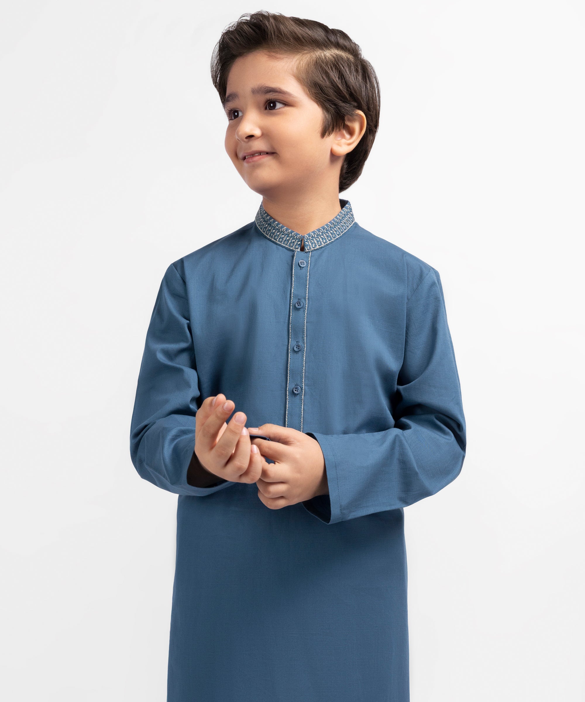 Pigeon Blue Cotton Semi-Formal Kurta