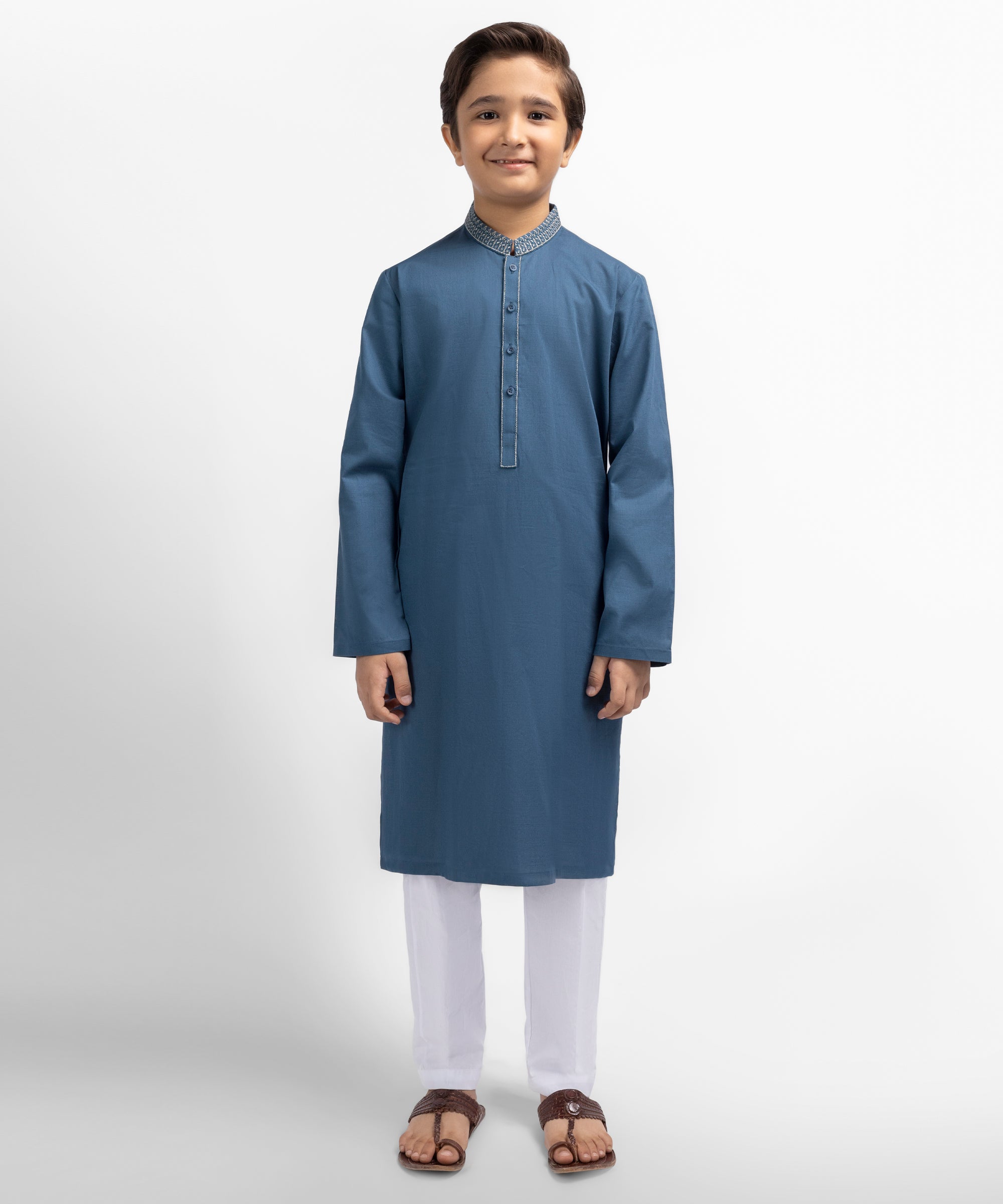 Pigeon Blue Cotton Semi-Formal Kurta