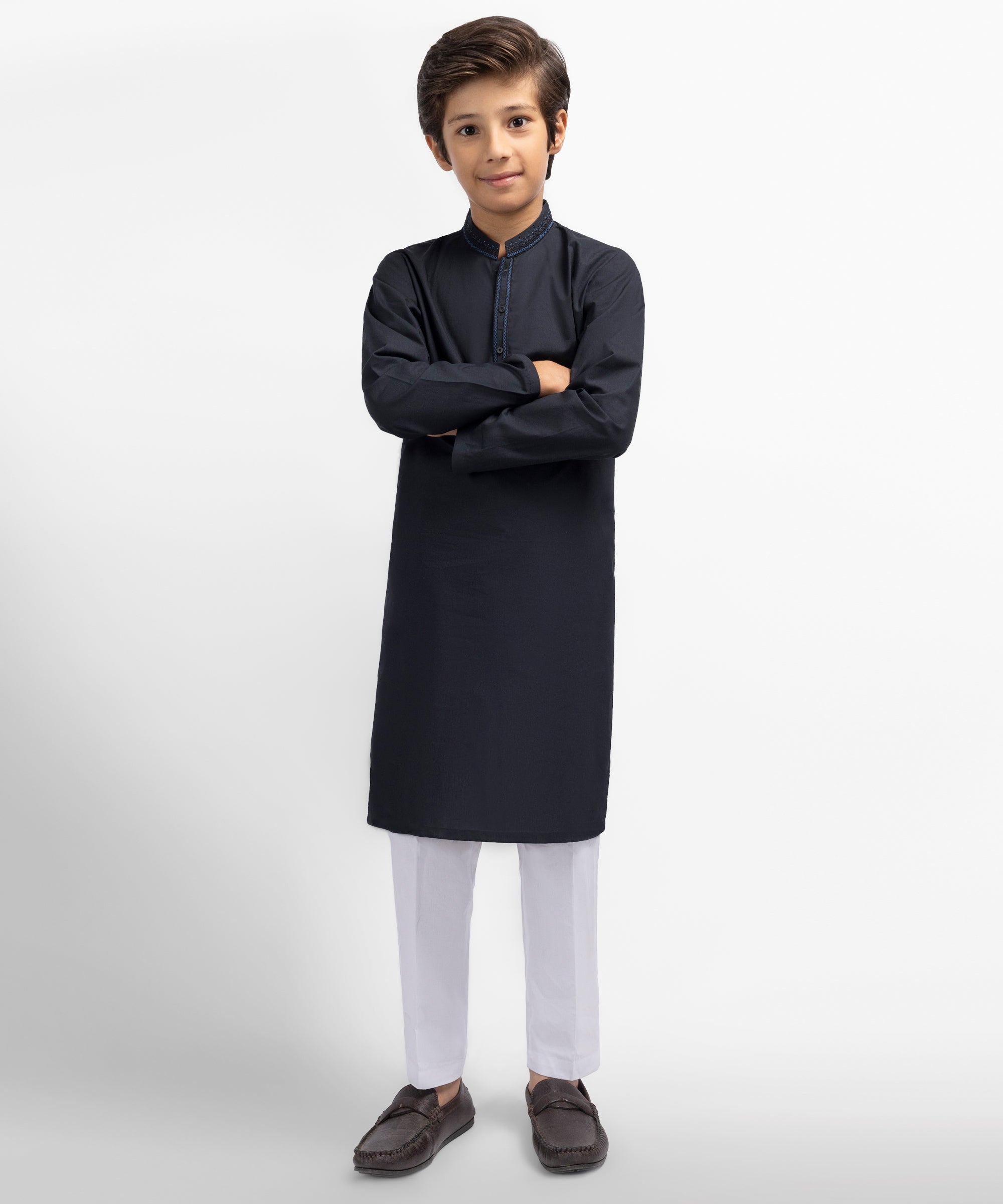 Black Cotton Semi-Formal Kurta