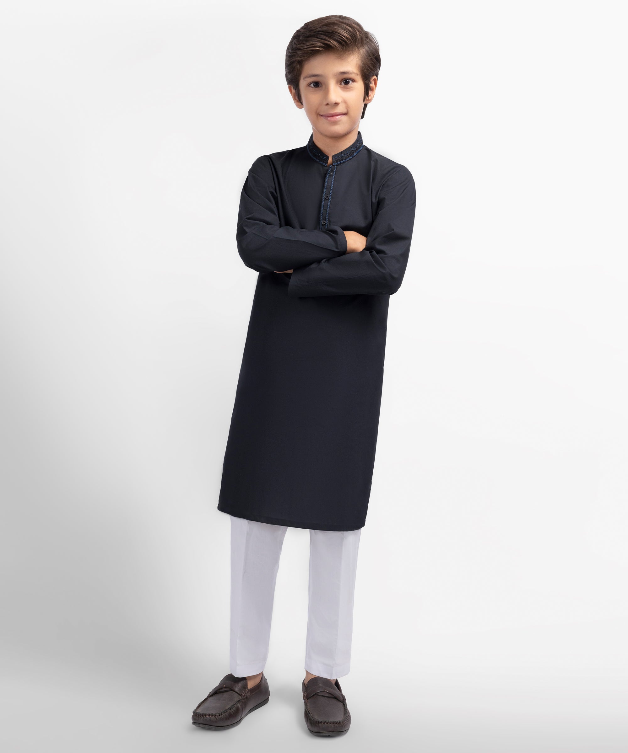 Black Cotton Semi-Formal Kurta