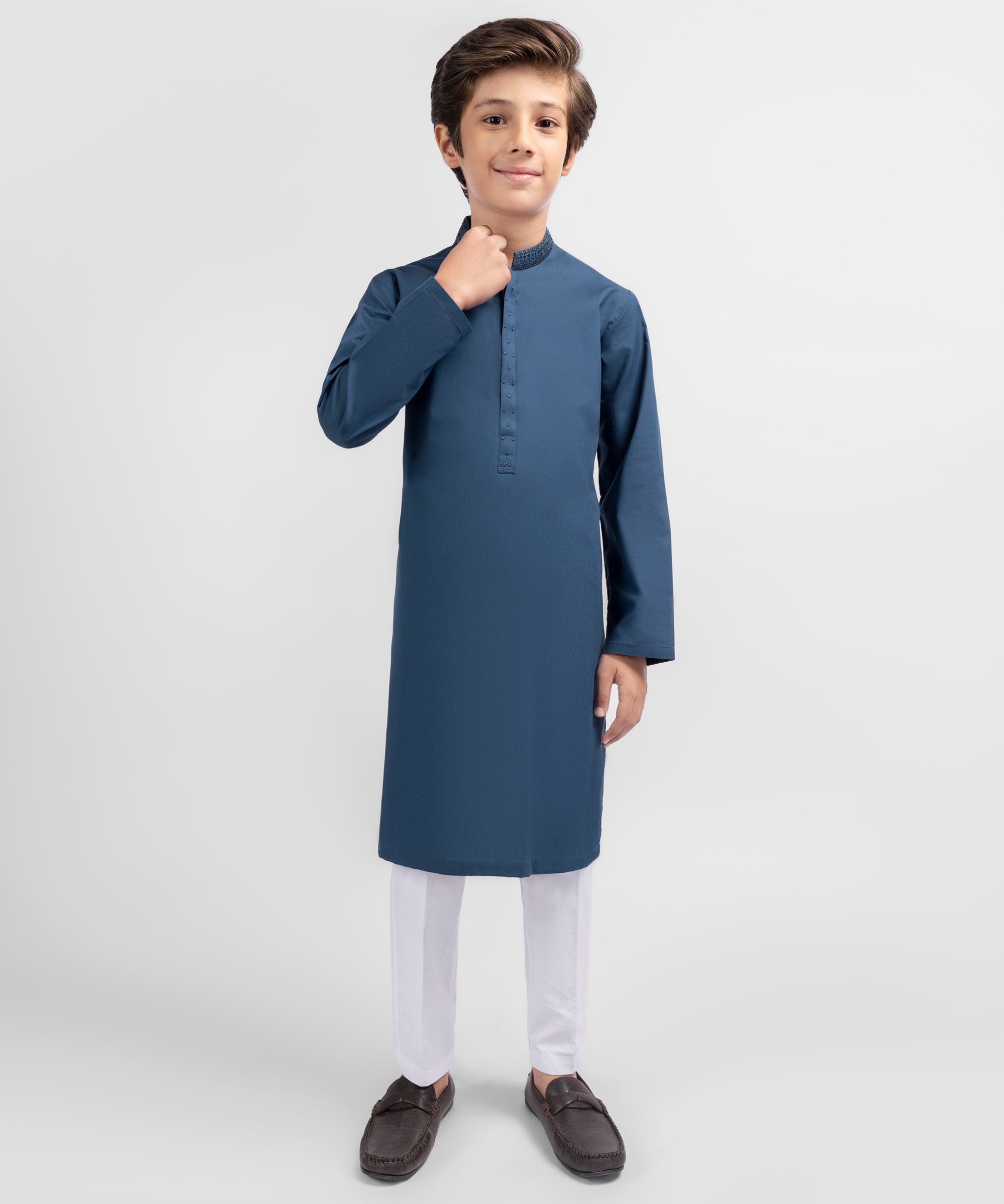 Prussian Blue Cotton Semi-Formal Kurta