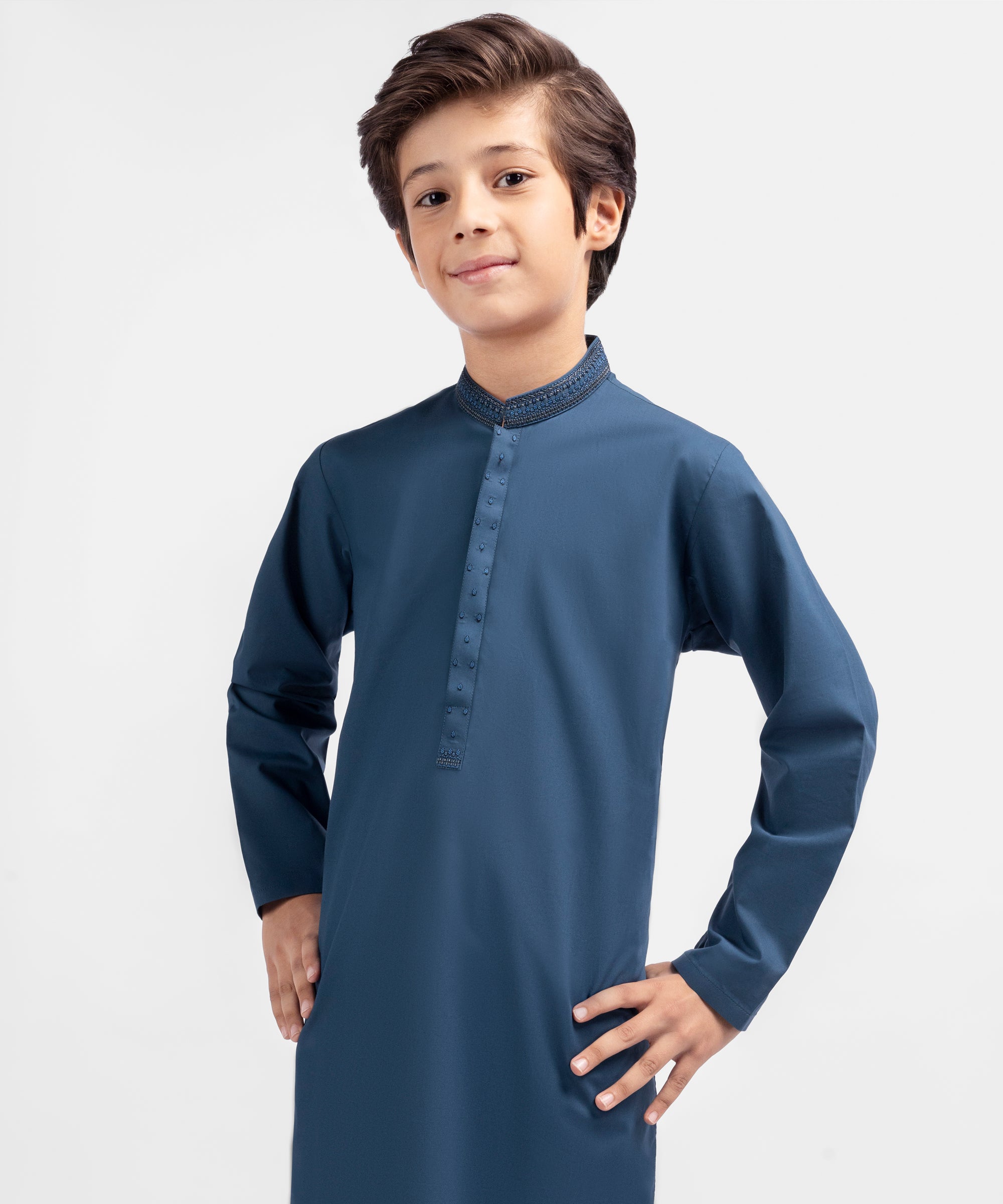 Prussian Blue Cotton Semi-Formal Kurta