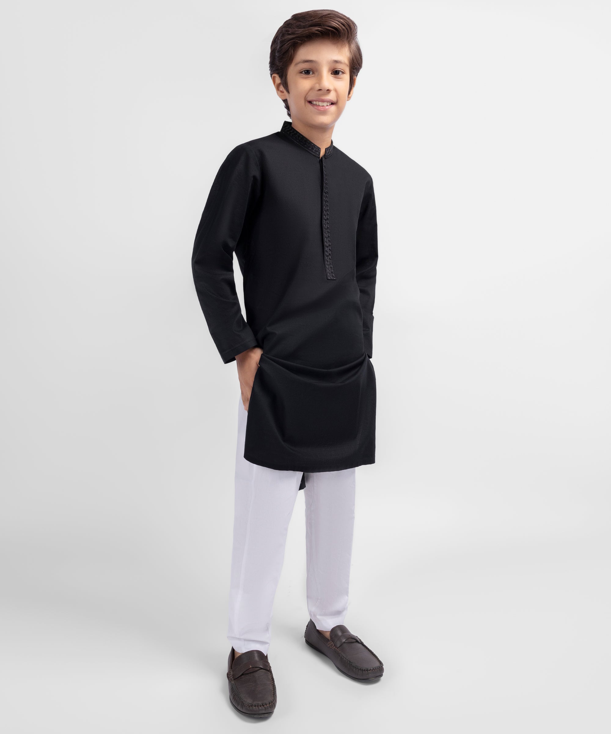 Black Cotton Semi-Formal Kurta
