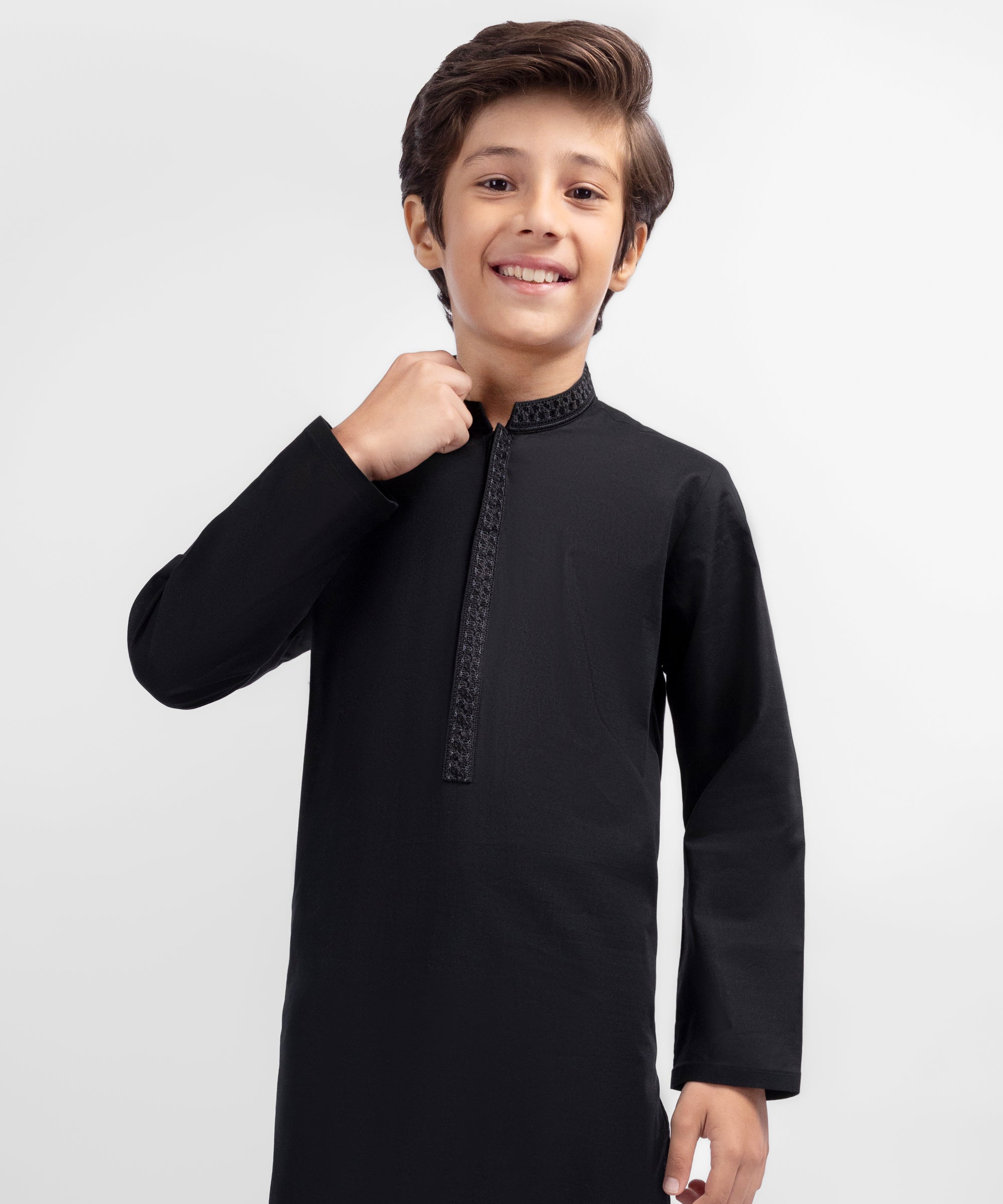 Black Cotton Semi-Formal Kurta