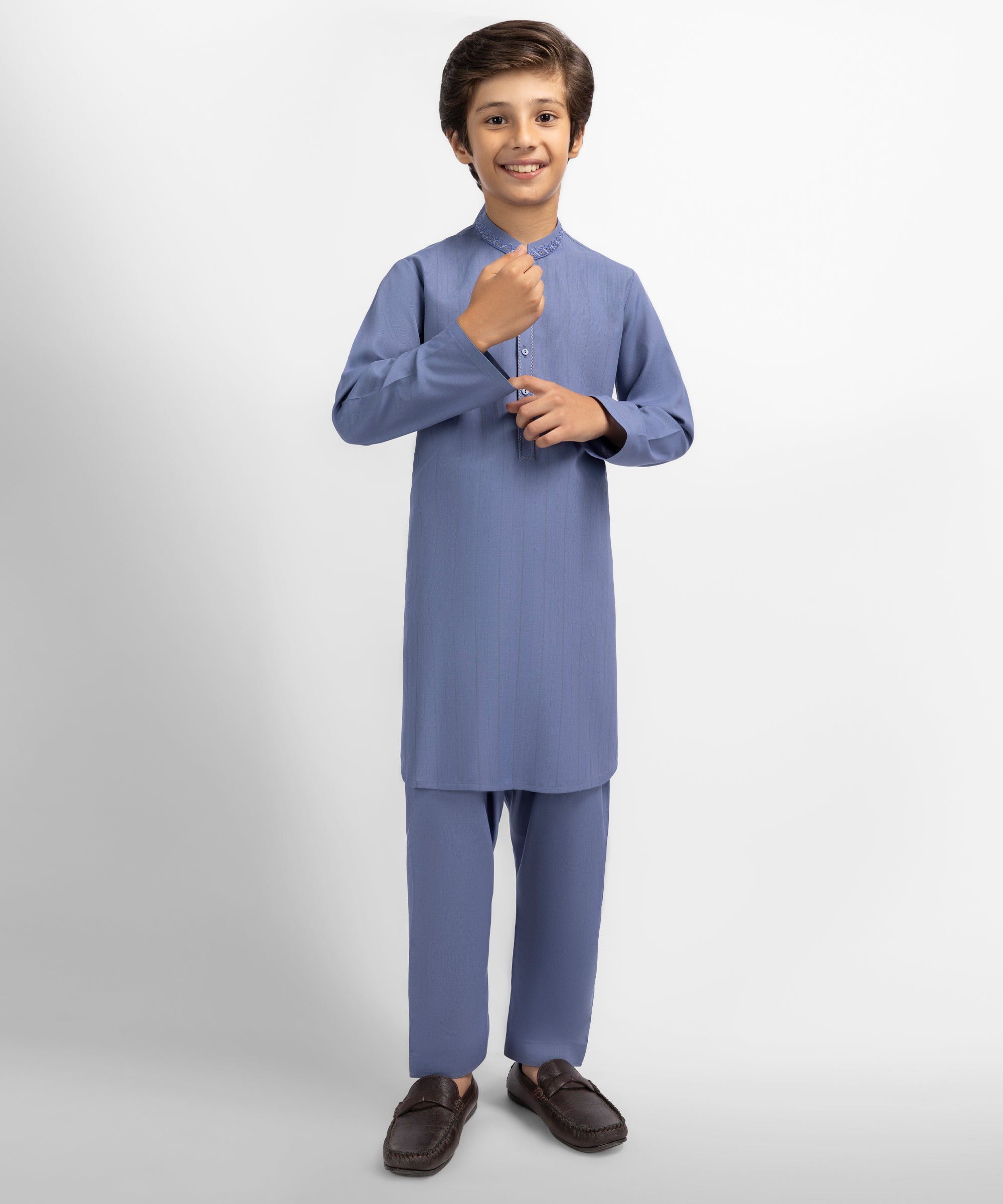Dull Blue Semi-Formal Kurta Trousers