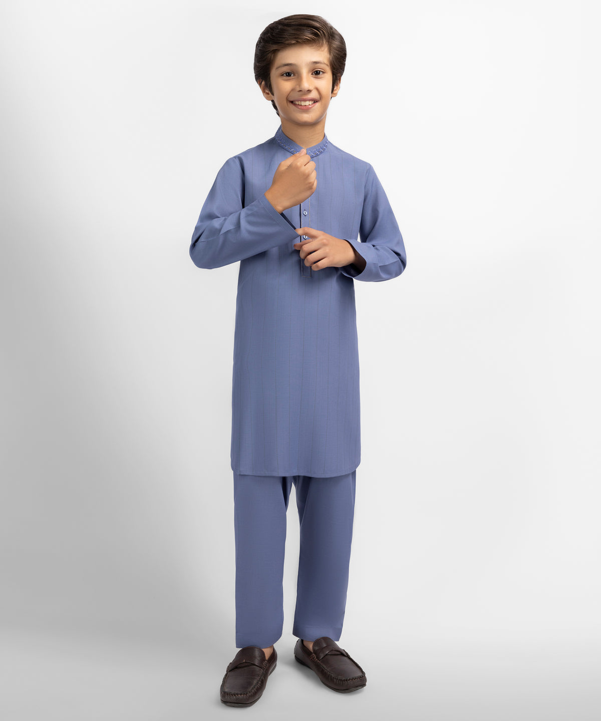 Dull Blue Semi-Formal Kurta Trousers