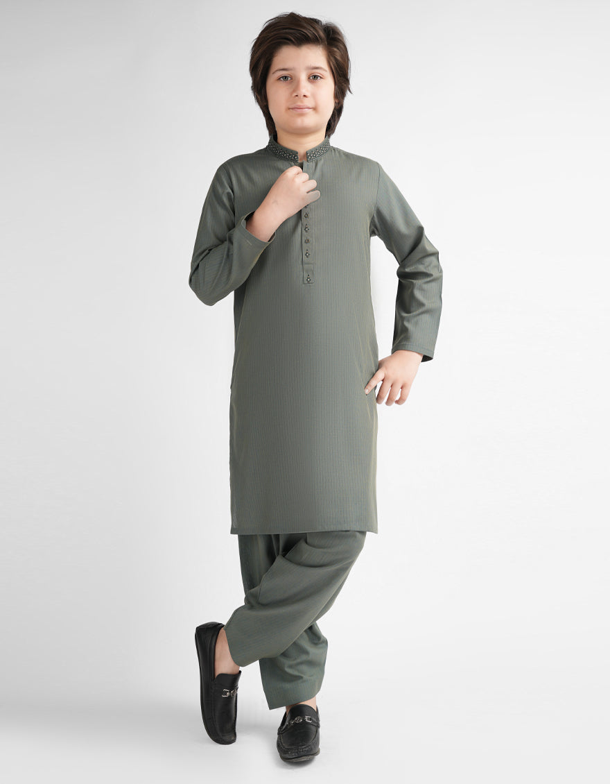GREEN SEMI-FORMAL KAMEEZ SHALWAR