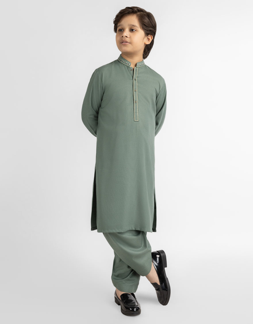 GREEN SEMI-FORMAL KAMEEZ SHALWAR