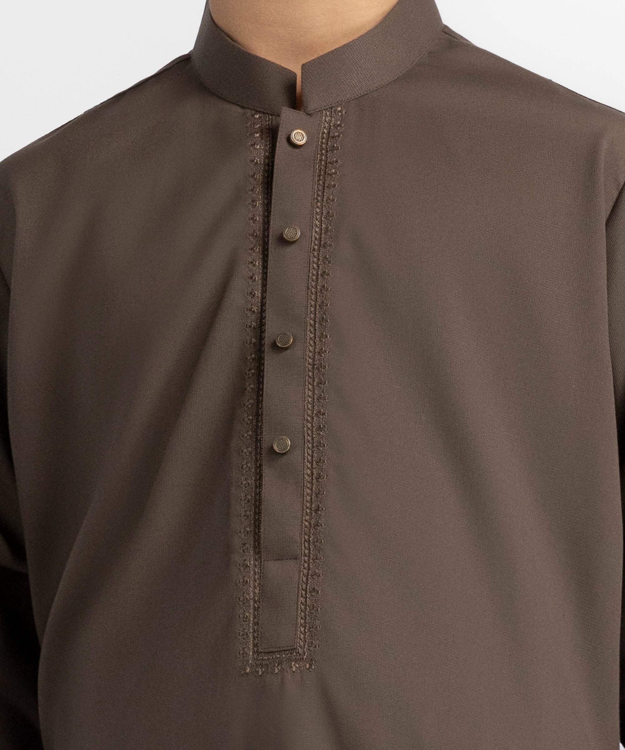 Brown Semi-Formal Kameez Shalwar