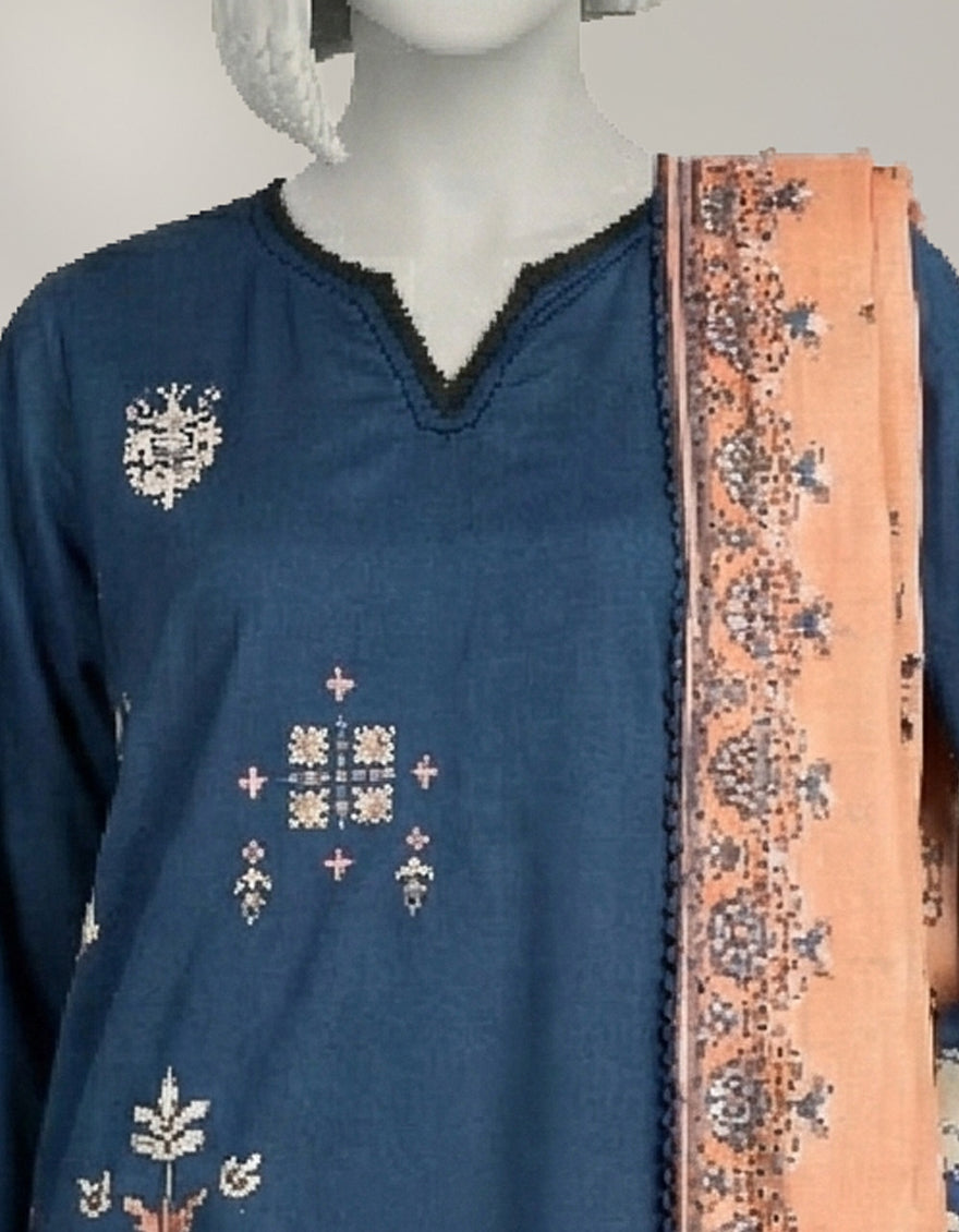 BLUE CAMBRIC EMBROIDERED 2PC STITCHED