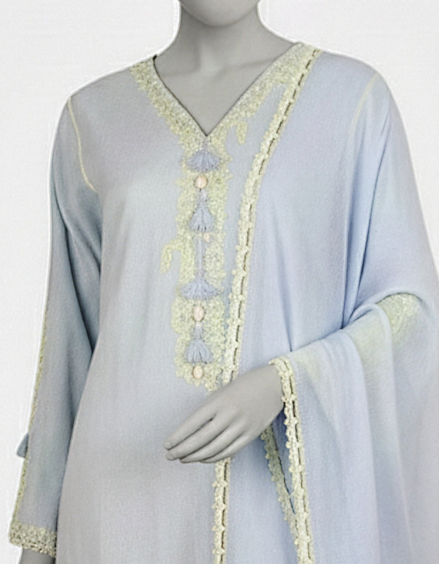 BLUE DOBBY EMBROIDERED STITCHED 2PC