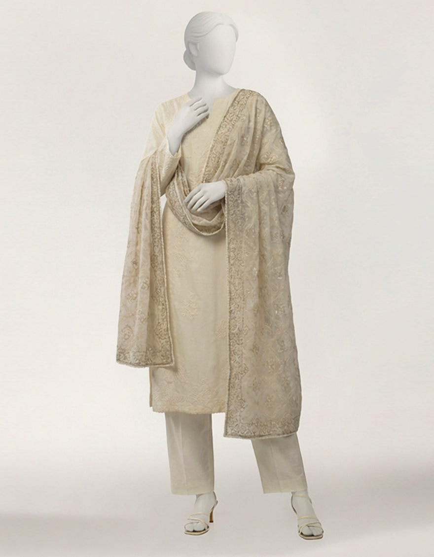 ANTIQUE WHITE LAWN EMBROIDERED STITCHED 2PC
