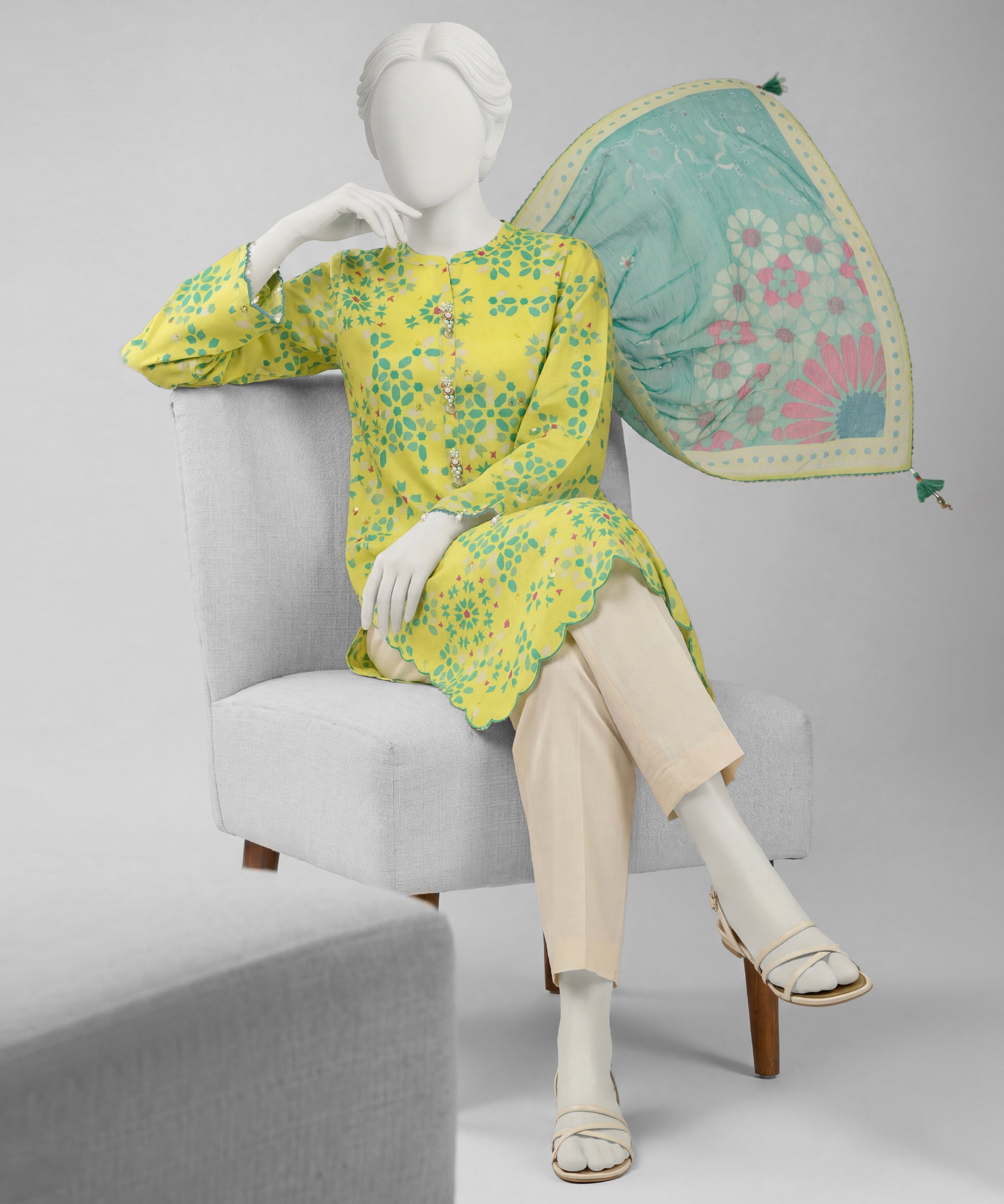 Yellow Lawn Embroidered Unstitched 2Pc