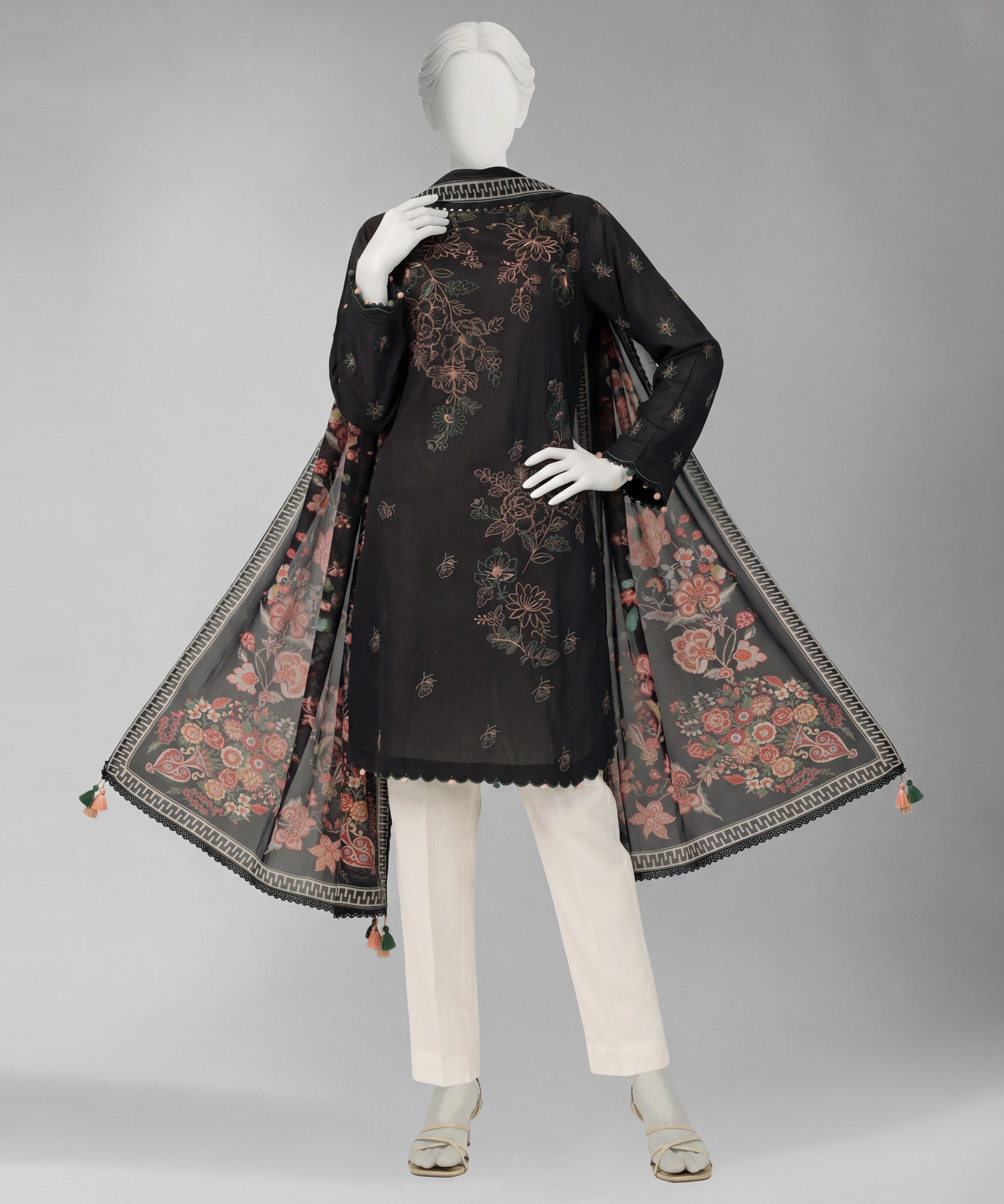Black Lawn Embroidered Unstitched 2Pc