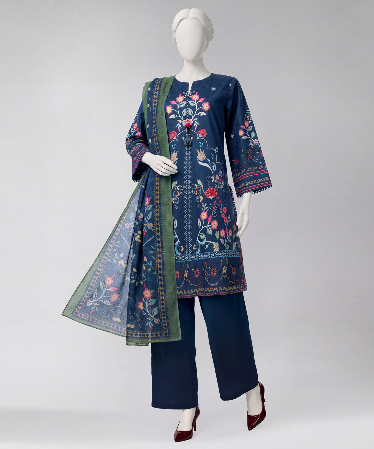 Blue Printed Dobby Unstitched 2Pc