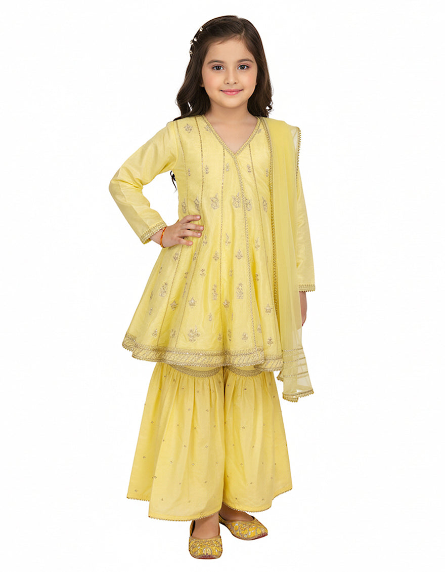 CREAM RAW SILK EMBROIDERED STITCHED 3PC