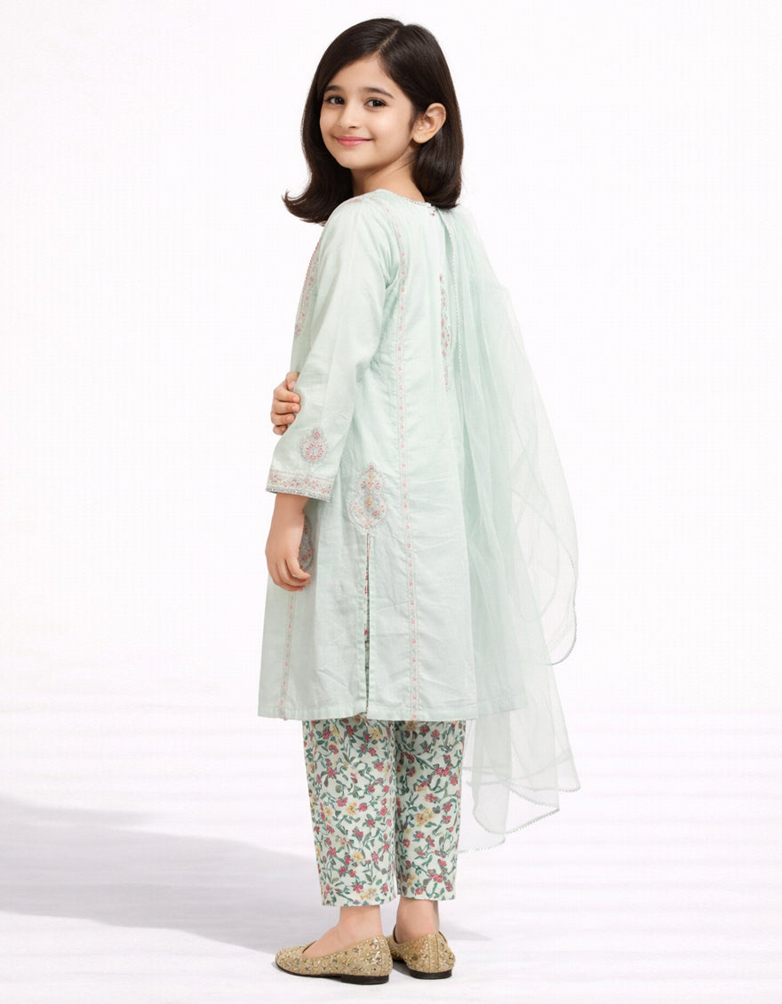 BLUE DOBBY EMBROIDERED STITCHED 3PC