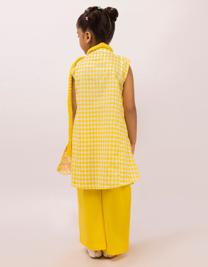 YELLOW LAWN EMBROIDERED STITCHED 3PC